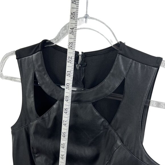 Black M Vegan Leather Cutout Floral Chiffon Maxi Sleeveless Dress Feminine Edgy - Picture 14 of 15